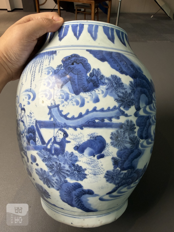 明崇祯 青花人物故事图莲子罐 - 图7